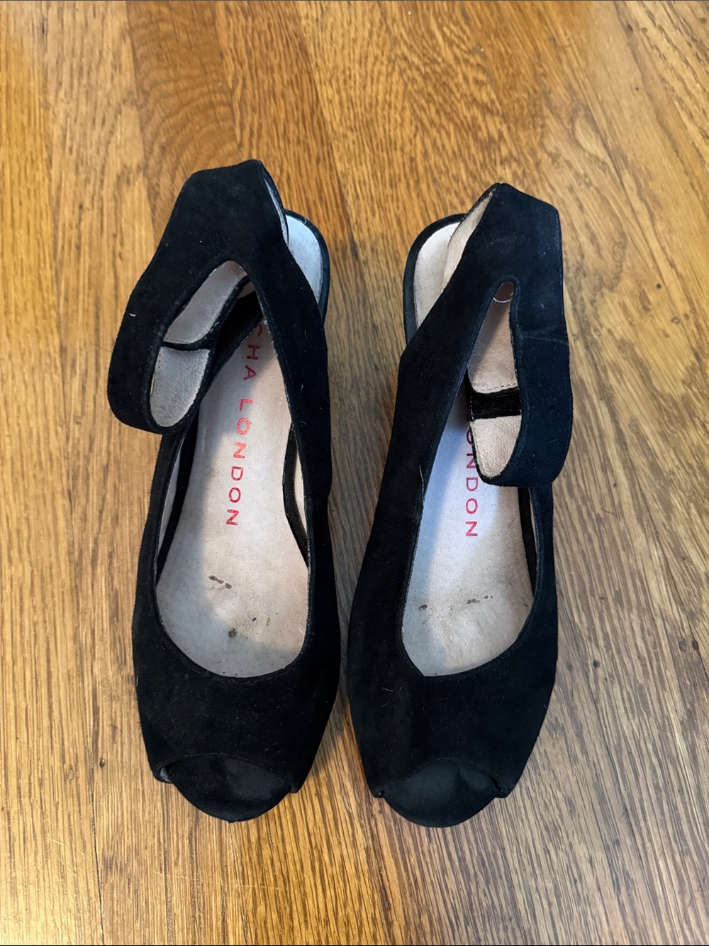 Sacha London Black Suede Peep-Toe Ankle-Strap Heels